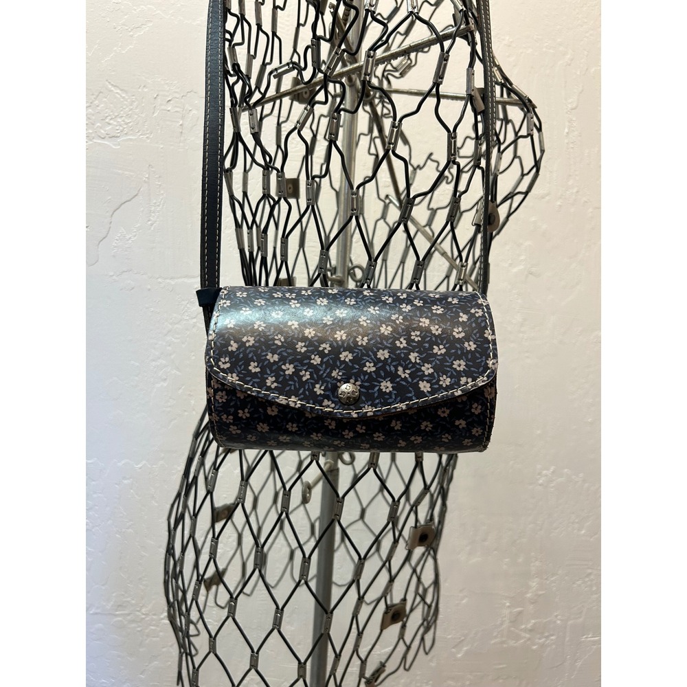 Patricia Nash Blue Floral Leather Cylinder Crossbody Barrel Bag Adjustable Strap